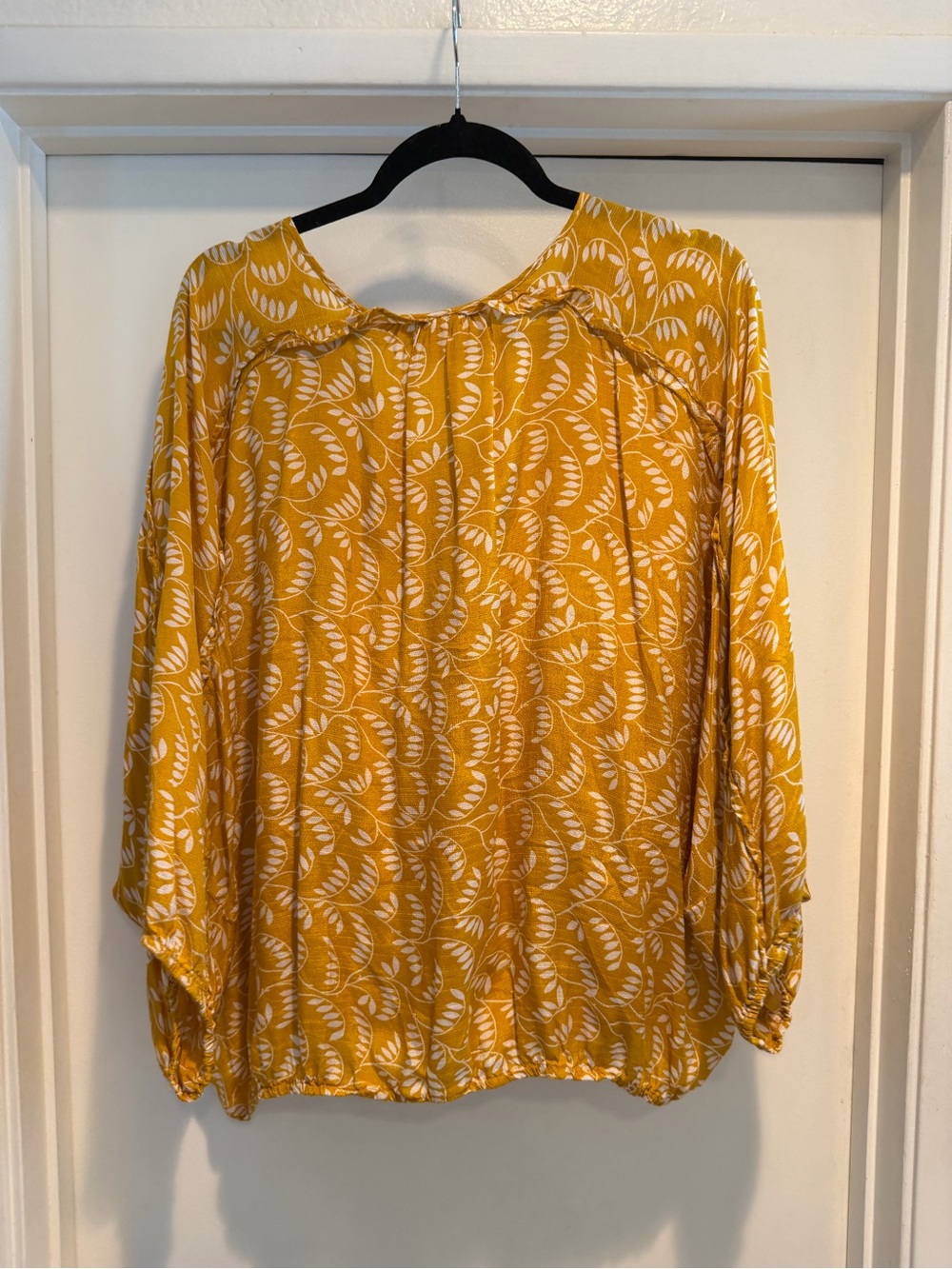 Leaf Printed Henley Blouse - Picture 2 of 4